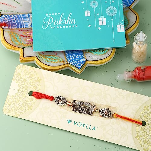 Antique Veera Rakhi With Roli Chawal Pack
